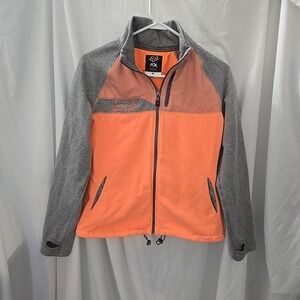 Fox Sweatshirt Women's M Orange Gray Zip Pockets Embroidered Fox Elastic‎ Waist